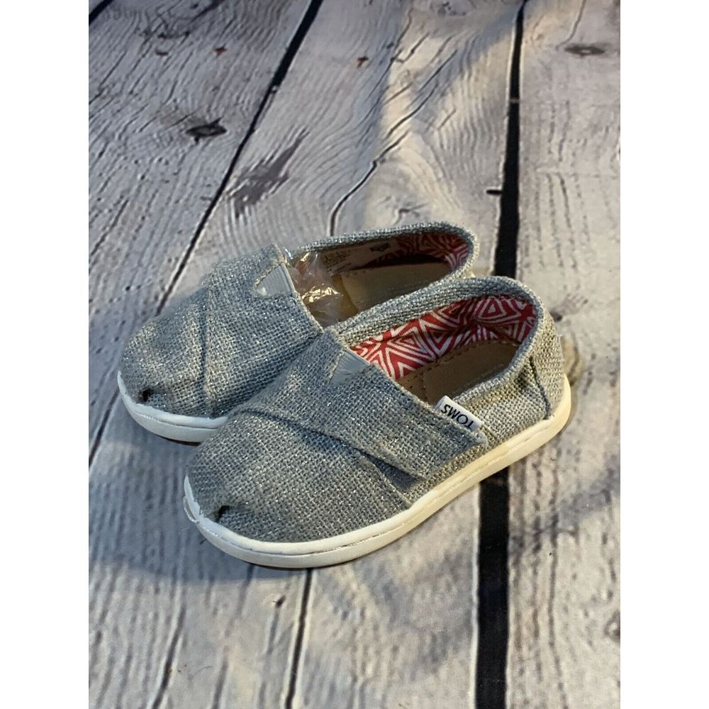 Toms Tiny‎ Alpargata Kids 6 Gray Canvas adjustable Slip-On Low Top Casual Shoes
